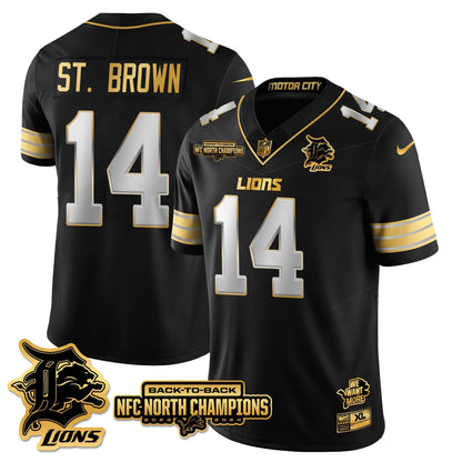 Custom Gender/Name Detroit Lions 2024 NFC North Champions Gold Jersey N3 - All Stitched