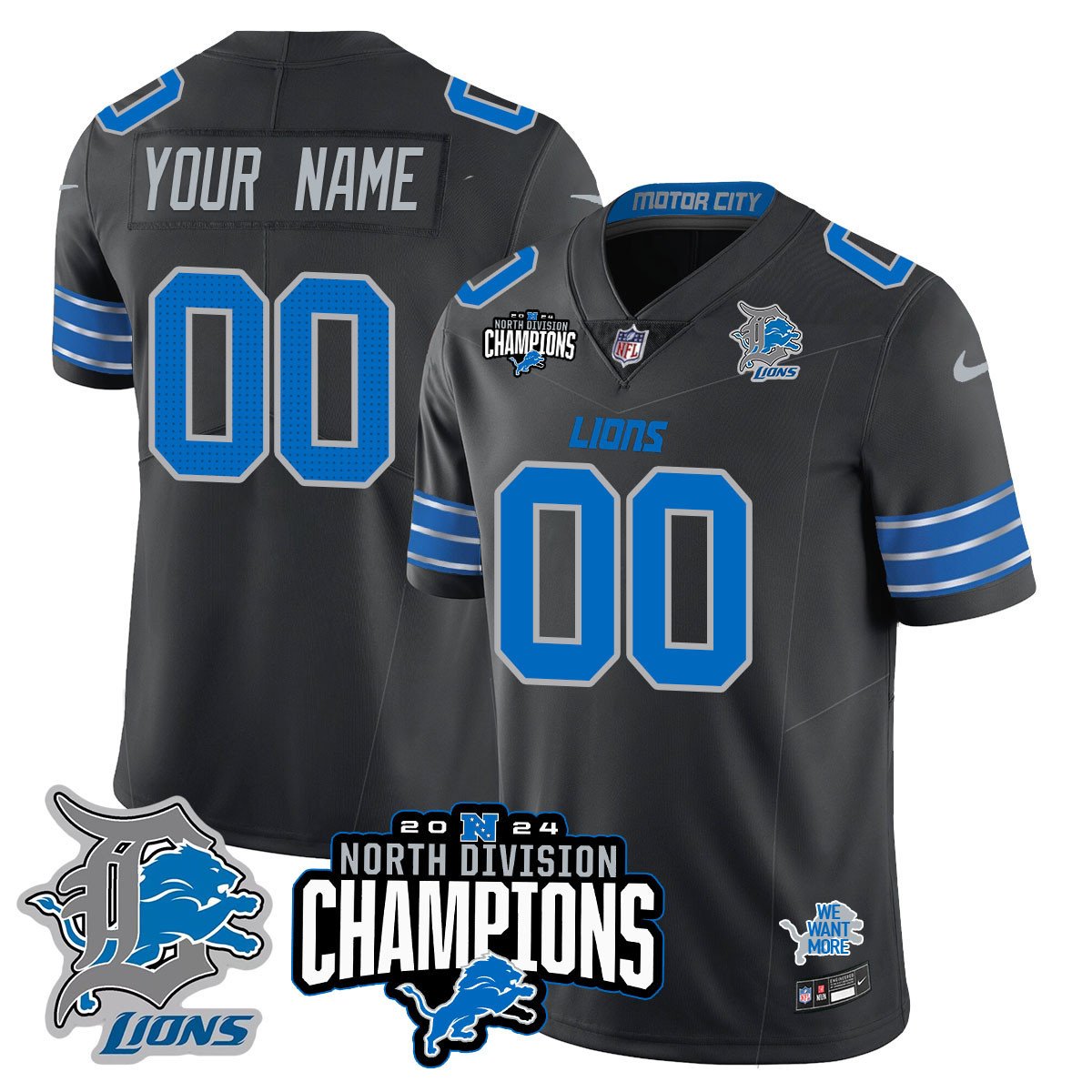Custom Gender/Name DET 2024 NFC North Champions Gold Jersey N2 - All Stitched