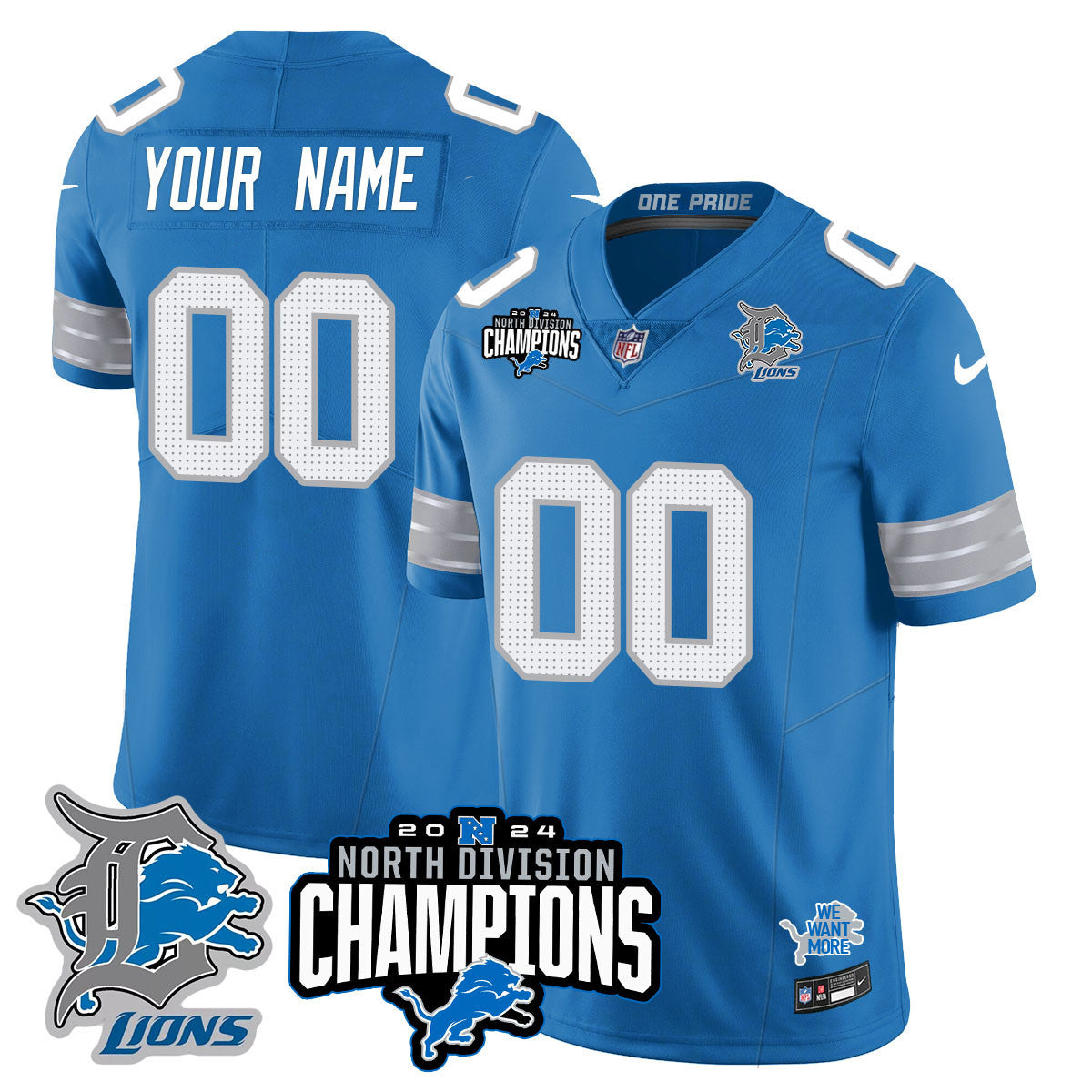 Custom Gender/Name DET 2024 NFC North Champions Gold Jersey N2 - All Stitched