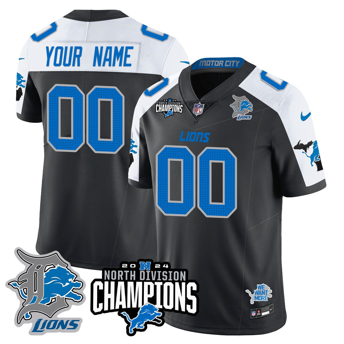 Custom Gender/Name DET 2024 NFC North Champions Gold Jersey N2 - All Stitched