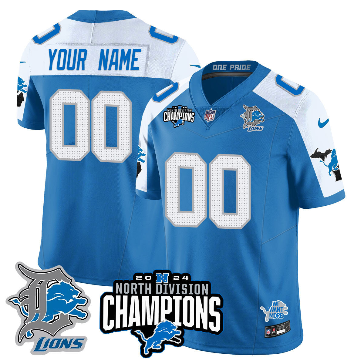Custom Gender/Name DET 2024 NFC North Champions Gold Jersey N2 - All Stitched