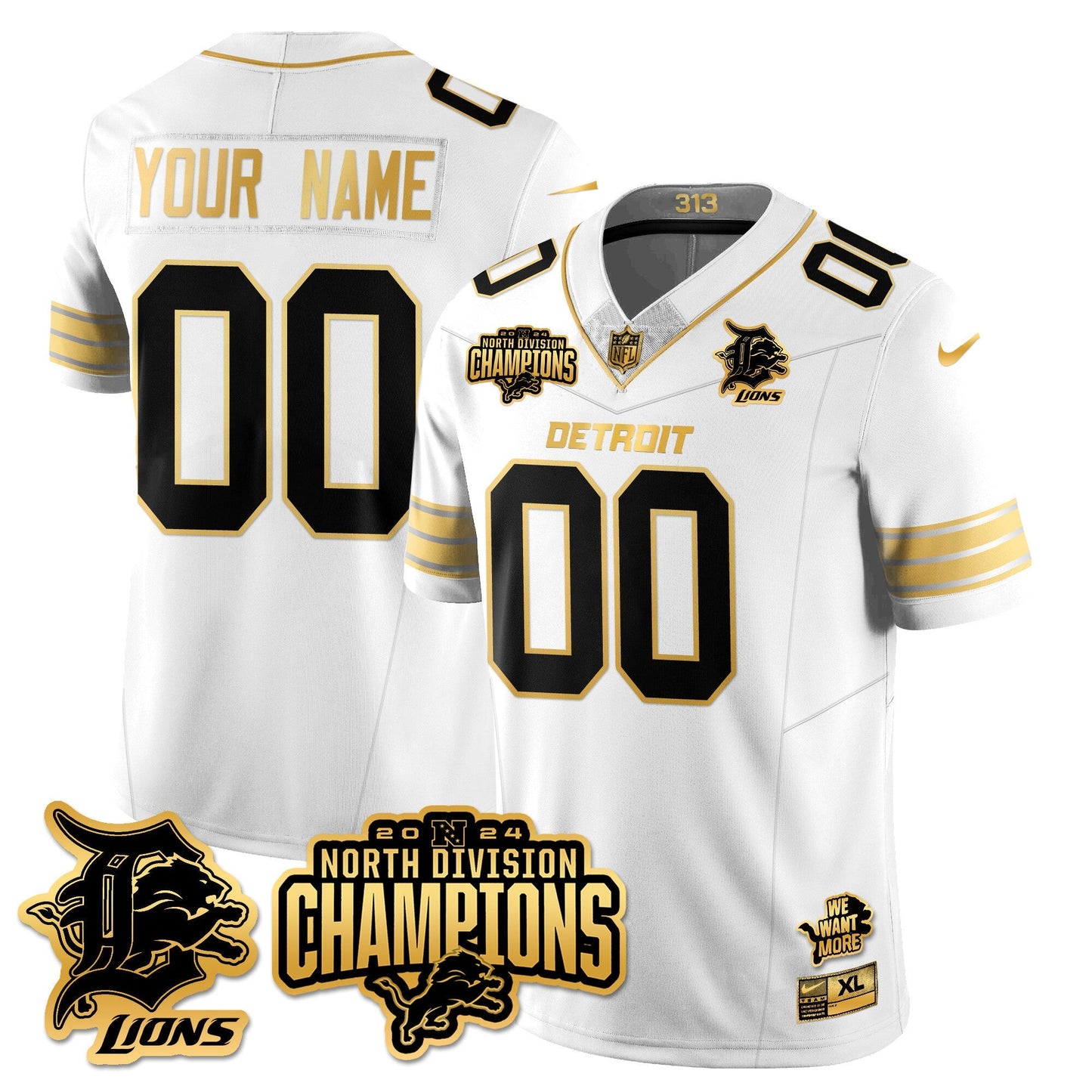 Custom Gender/Name DET 2024 NFC North Champions Gold Jersey N2 - All Stitched