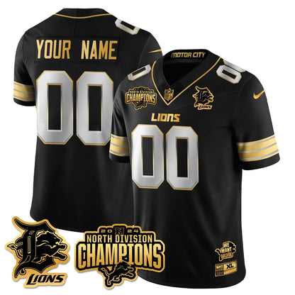 Custom Gender/Name DET 2024 NFC North Champions Gold Jersey N2 - All Stitched