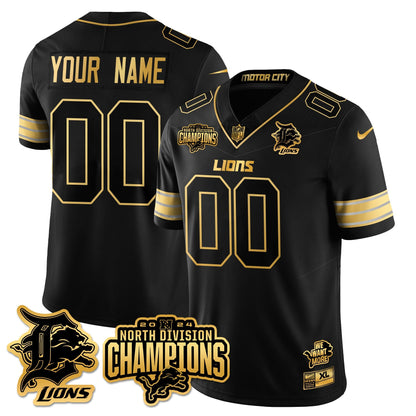 Custom Gender/Name DET 2024 NFC North Champions Gold Jersey N2 - All Stitched