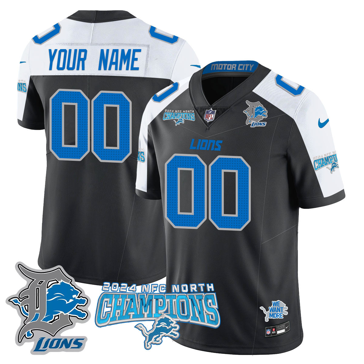Custom Gender/Name Detroit Lions 2024 NFC North Champions Gold Jersey N1 - All Stitched