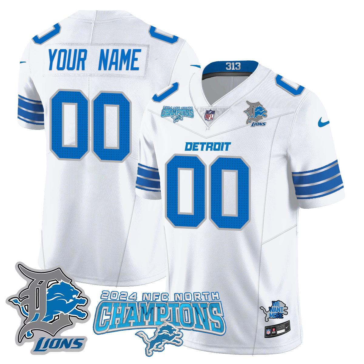Custom Gender/Name Detroit Lions 2024 NFC North Champions Gold Jersey N1 - All Stitched
