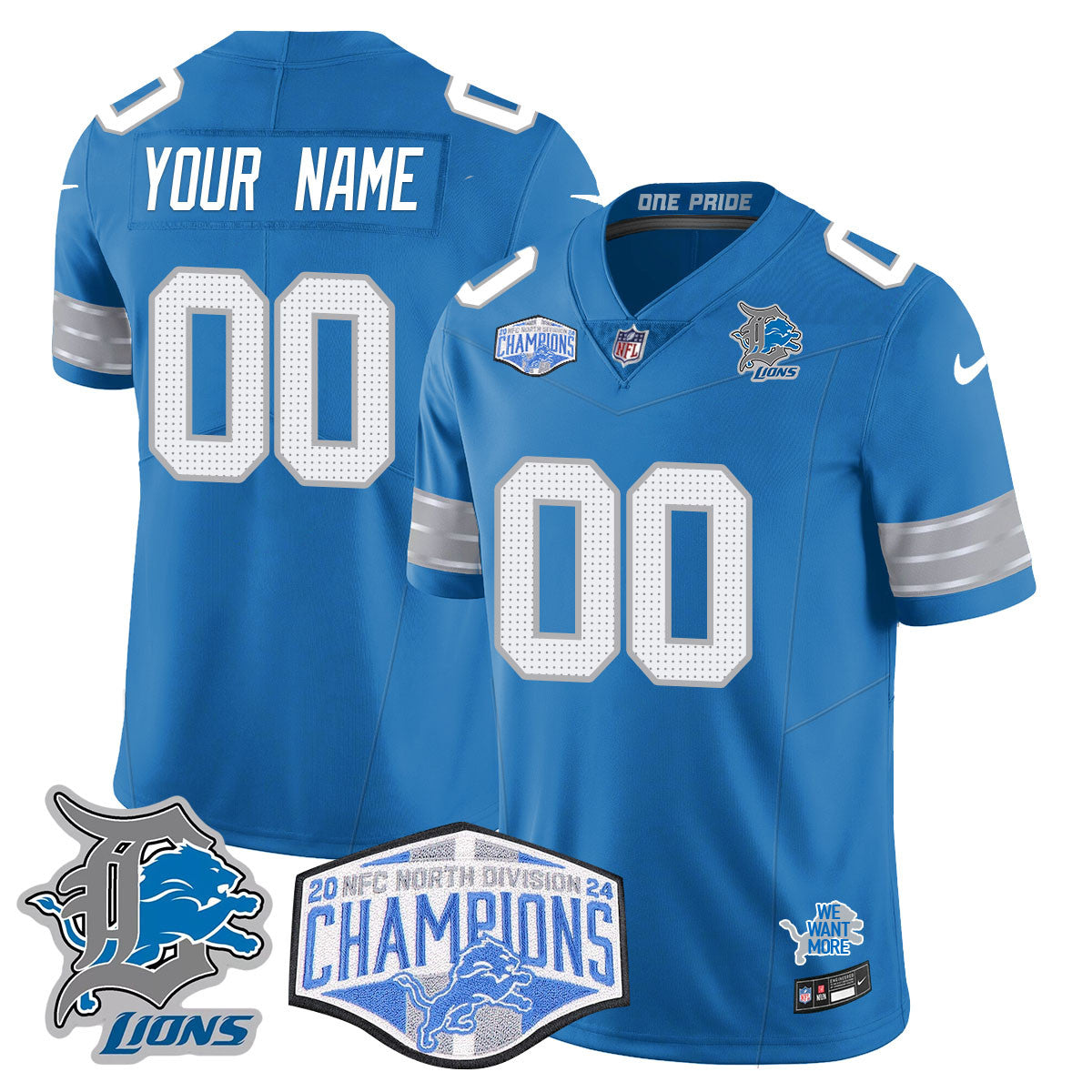 Custom Gender/Name Detroit Lions 2024 NFC North Champions Gold Jersey - All Stitched