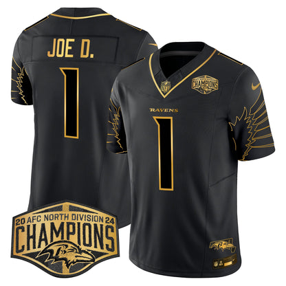 Ravens Maryland 2024 AFC North Division Champions Patch Gold Vapor Limited Jersey - All Stitched