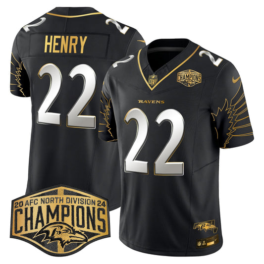 Ravens Maryland 2024 AFC North Division Champions Patch Gold Vapor Limited Jersey - All Stitched