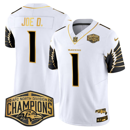 Ravens Maryland 2024 AFC North Division Champions Patch Gold Vapor Limited Jersey - All Stitched