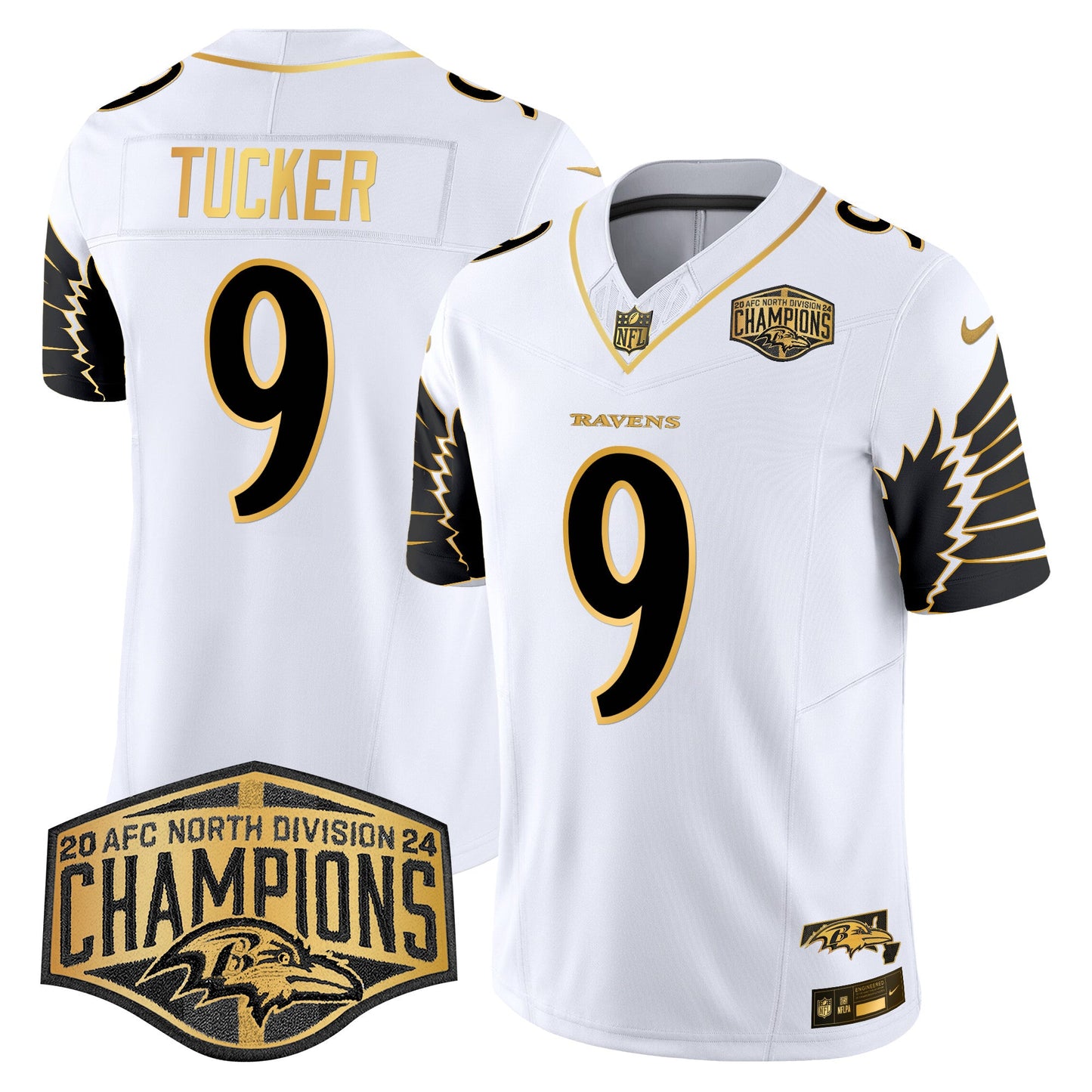 Ravens Maryland 2024 AFC North Division Champions Patch Gold Vapor Limited Jersey - All Stitched
