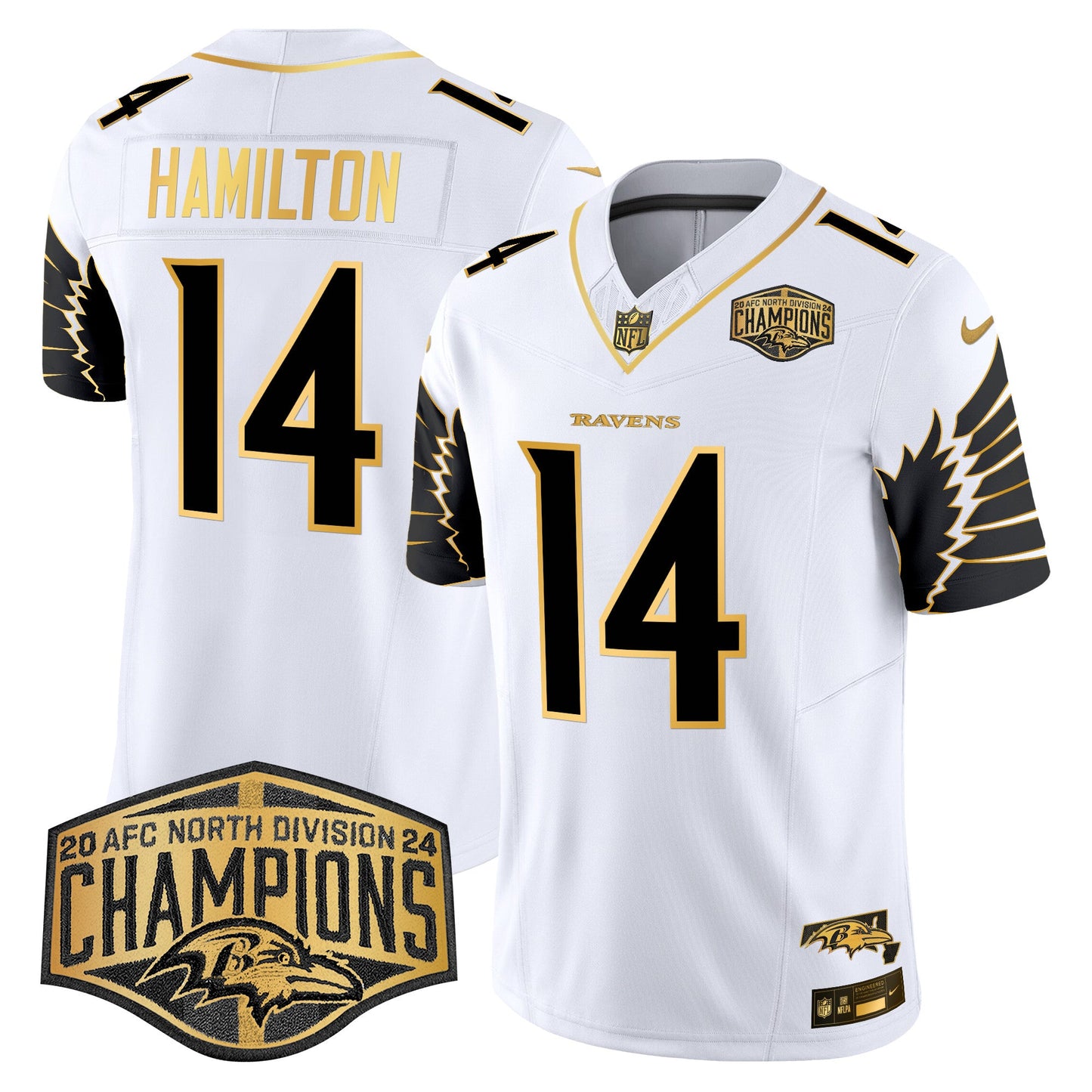 Ravens Maryland 2024 AFC North Division Champions Patch Gold Vapor Limited Jersey - All Stitched