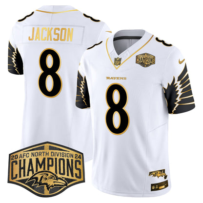 Ravens Maryland 2024 AFC North Division Champions Patch Gold Vapor Limited Jersey - All Stitched