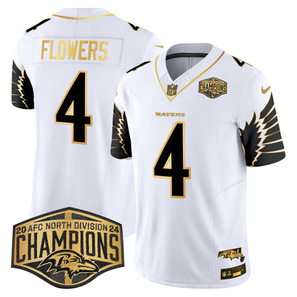 Ravens Maryland 2024 AFC North Division Champions Patch Gold Vapor Limited Jersey - All Stitched