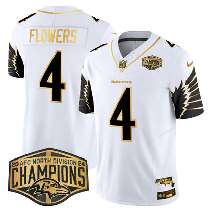 Ravens Maryland 2024 AFC North Division Champions Patch Gold Vapor Limited Jersey - All Stitched