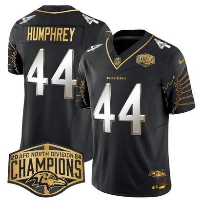 Ravens Maryland 2024 AFC North Division Champions Patch Gold Vapor Limited Jersey - All Stitched