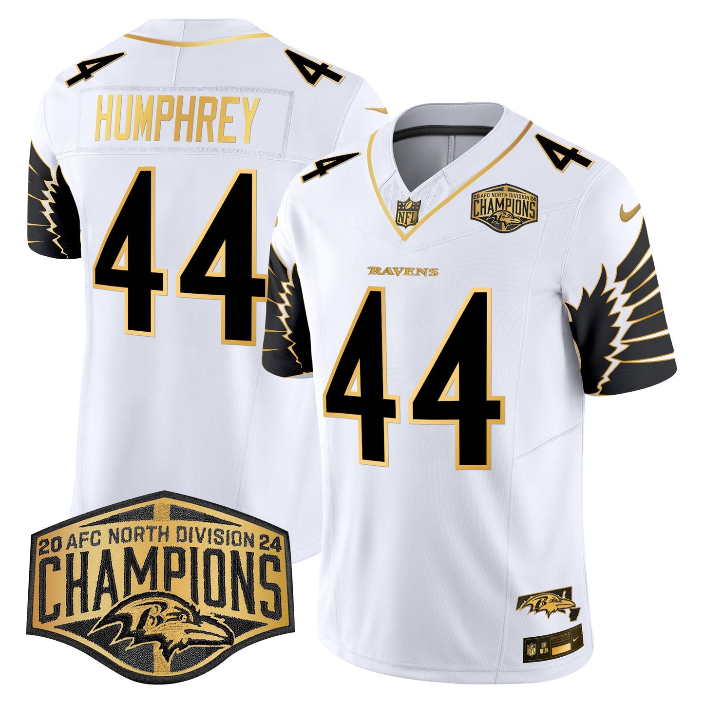 Ravens Maryland 2024 AFC North Division Champions Patch Gold Vapor Limited Jersey - All Stitched