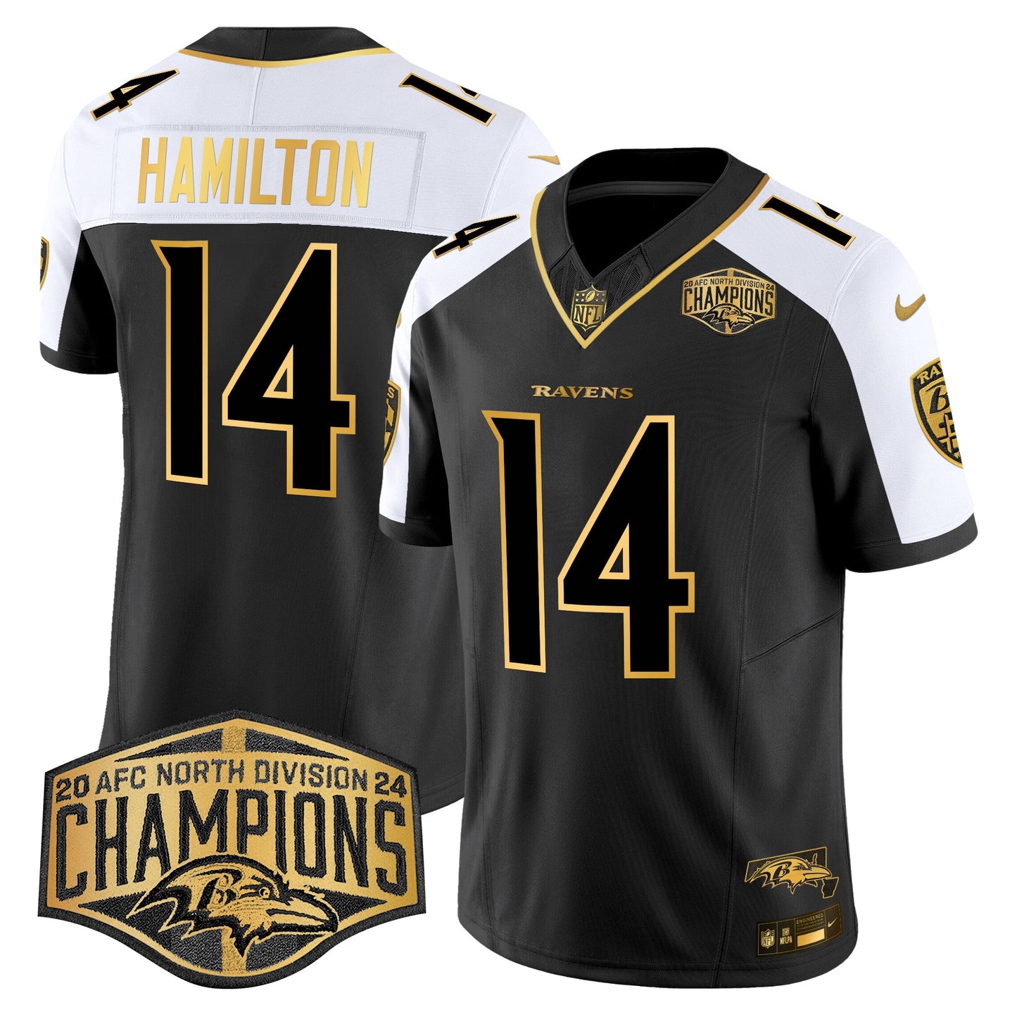 Ravens Maryland 2024 AFC North Division Champions Patch Gold Vapor Limited Jersey - All Stitched