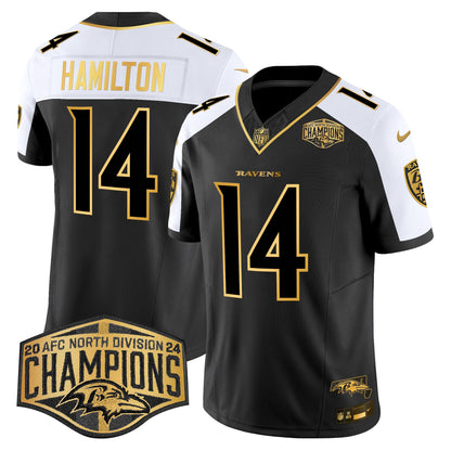 Ravens Maryland 2024 AFC North Division Champions Patch Gold Vapor Limited Jersey - All Stitched