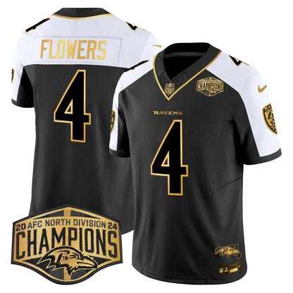 Ravens Maryland 2024 AFC North Division Champions Patch Gold Vapor Limited Jersey - All Stitched