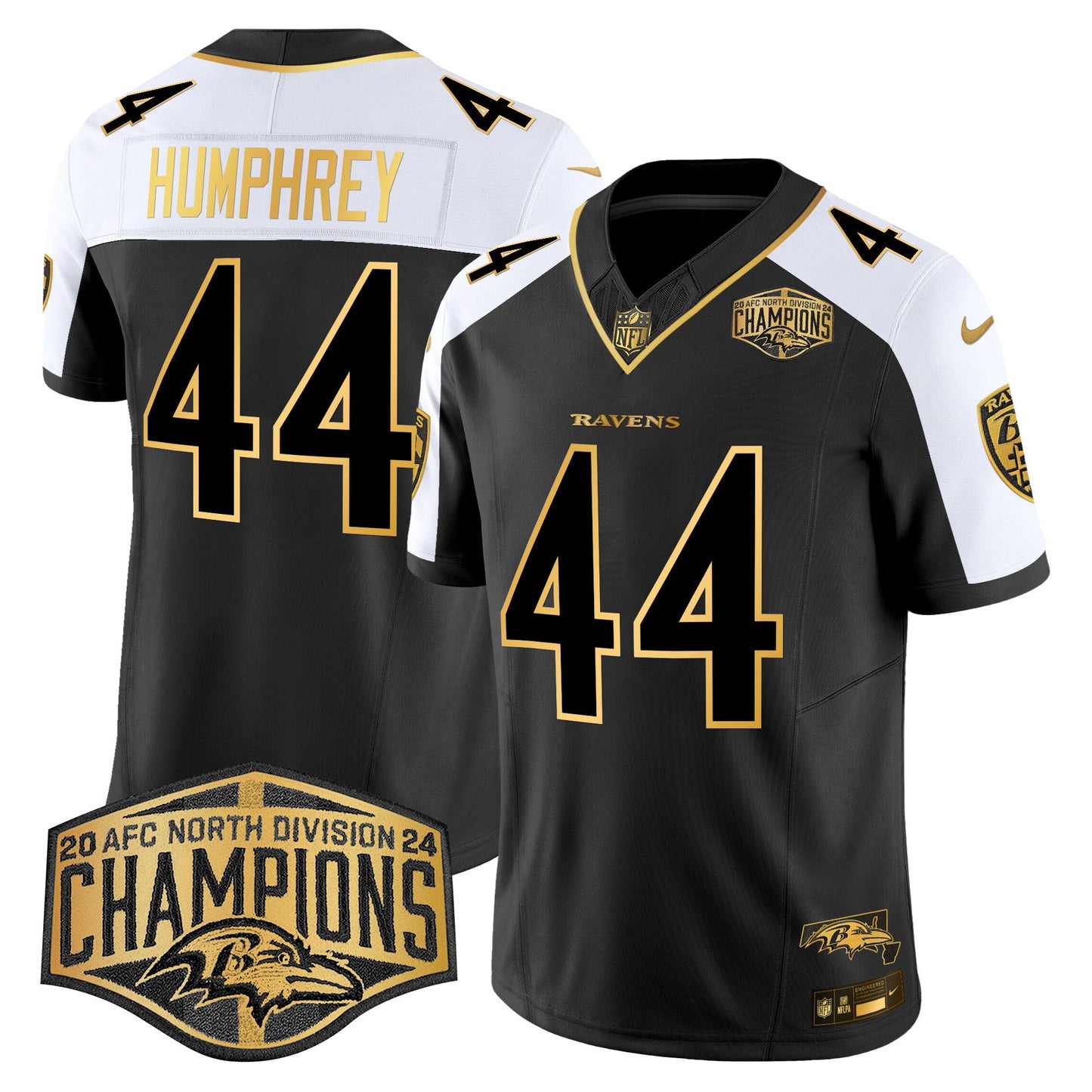 Ravens Maryland 2024 AFC North Division Champions Patch Gold Vapor Limited Jersey - All Stitched
