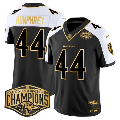 Ravens Maryland 2024 AFC North Division Champions Patch Gold Vapor Limited Jersey - All Stitched