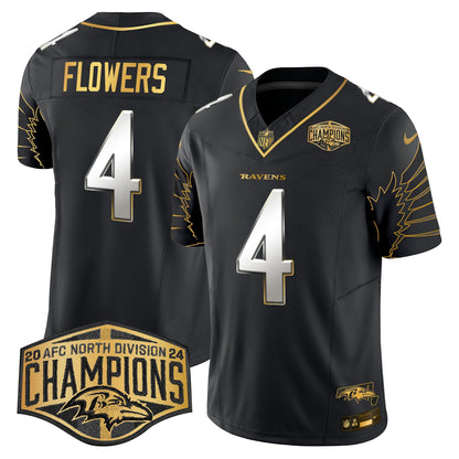 Ravens Maryland 2024 AFC North Division Champions Patch Gold Vapor Limited Jersey - All Stitched