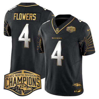 Ravens Maryland 2024 AFC North Division Champions Patch Gold Vapor Limited Jersey - All Stitched