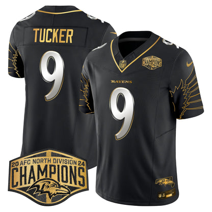 Ravens Maryland 2024 AFC North Division Champions Patch Gold Vapor Limited Jersey - All Stitched