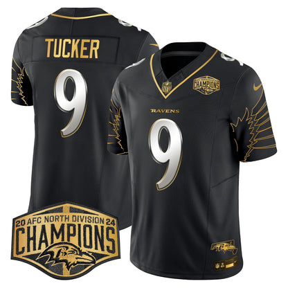 Ravens Maryland 2024 AFC North Division Champions Patch Gold Vapor Limited Jersey - All Stitched