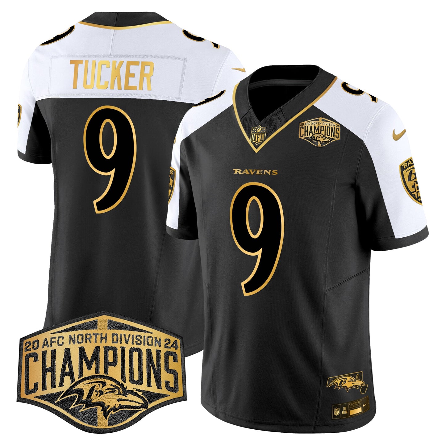 Ravens Maryland 2024 AFC North Division Champions Patch Gold Vapor Limited Jersey - All Stitched
