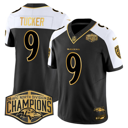 Ravens Maryland 2024 AFC North Division Champions Patch Gold Vapor Limited Jersey - All Stitched