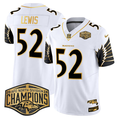 Ravens Maryland 2024 AFC North Division Champions Patch Gold Vapor Limited Jersey - All Stitched