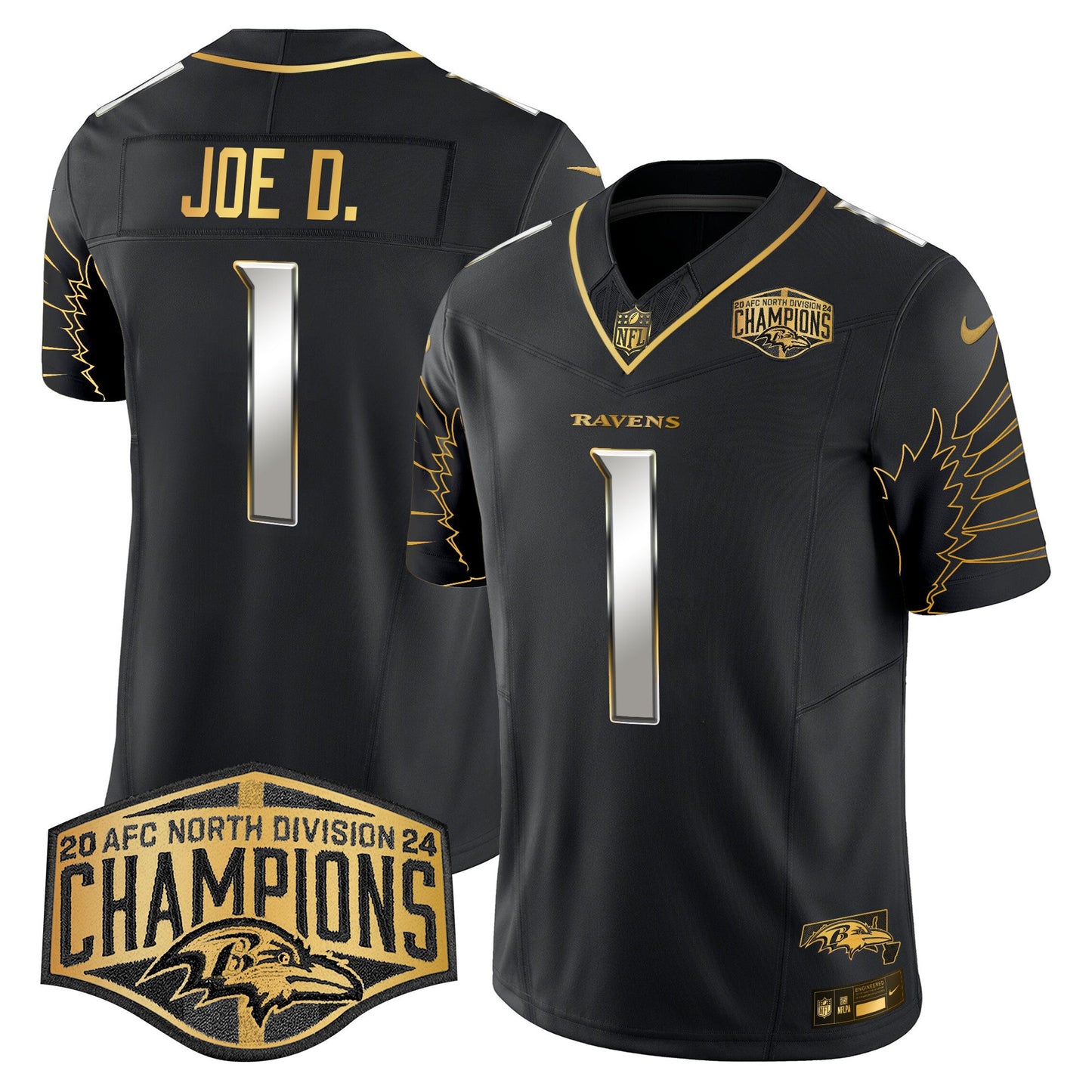 Ravens Maryland 2024 AFC North Division Champions Patch Gold Vapor Limited Jersey - All Stitched