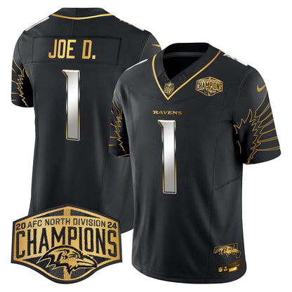 Ravens Maryland 2024 AFC North Division Champions Patch Gold Vapor Limited Jersey - All Stitched