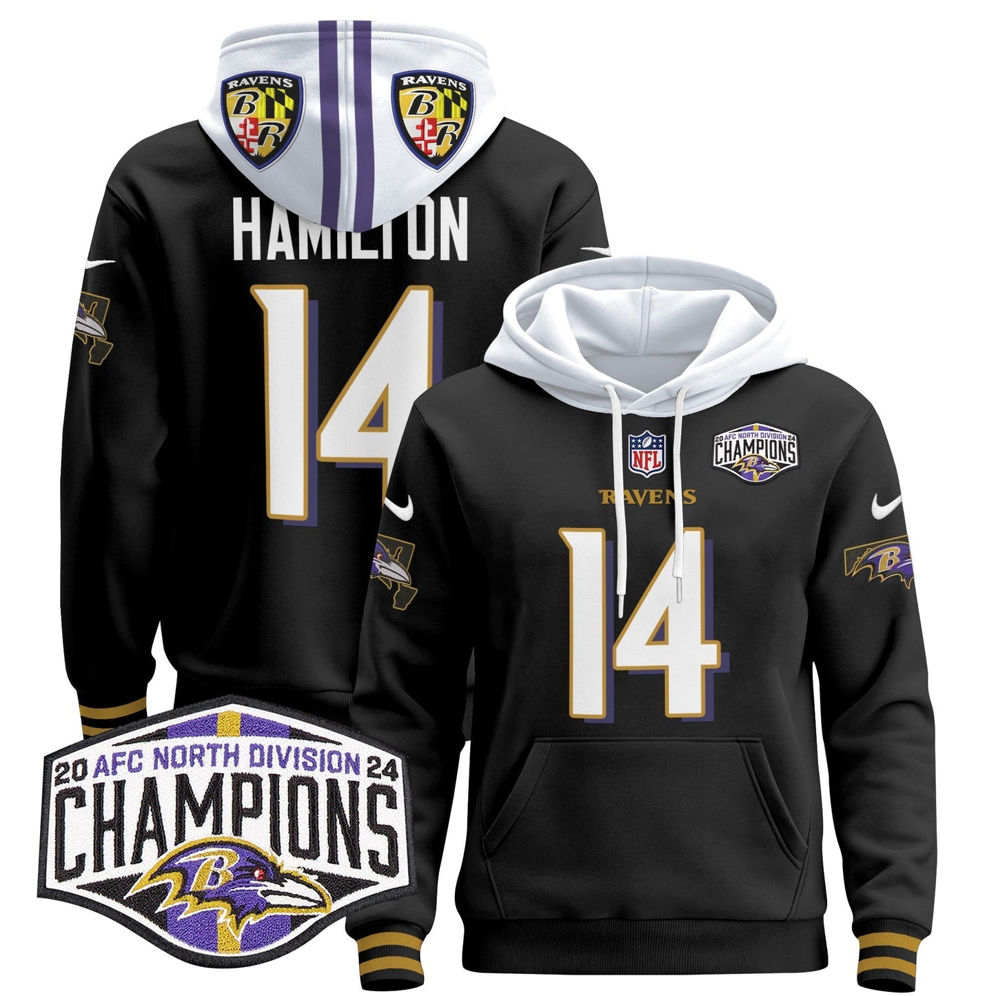 BAL 2024 AFC North Division Champions Patch Pullover Hoodie V2 - All Stitched