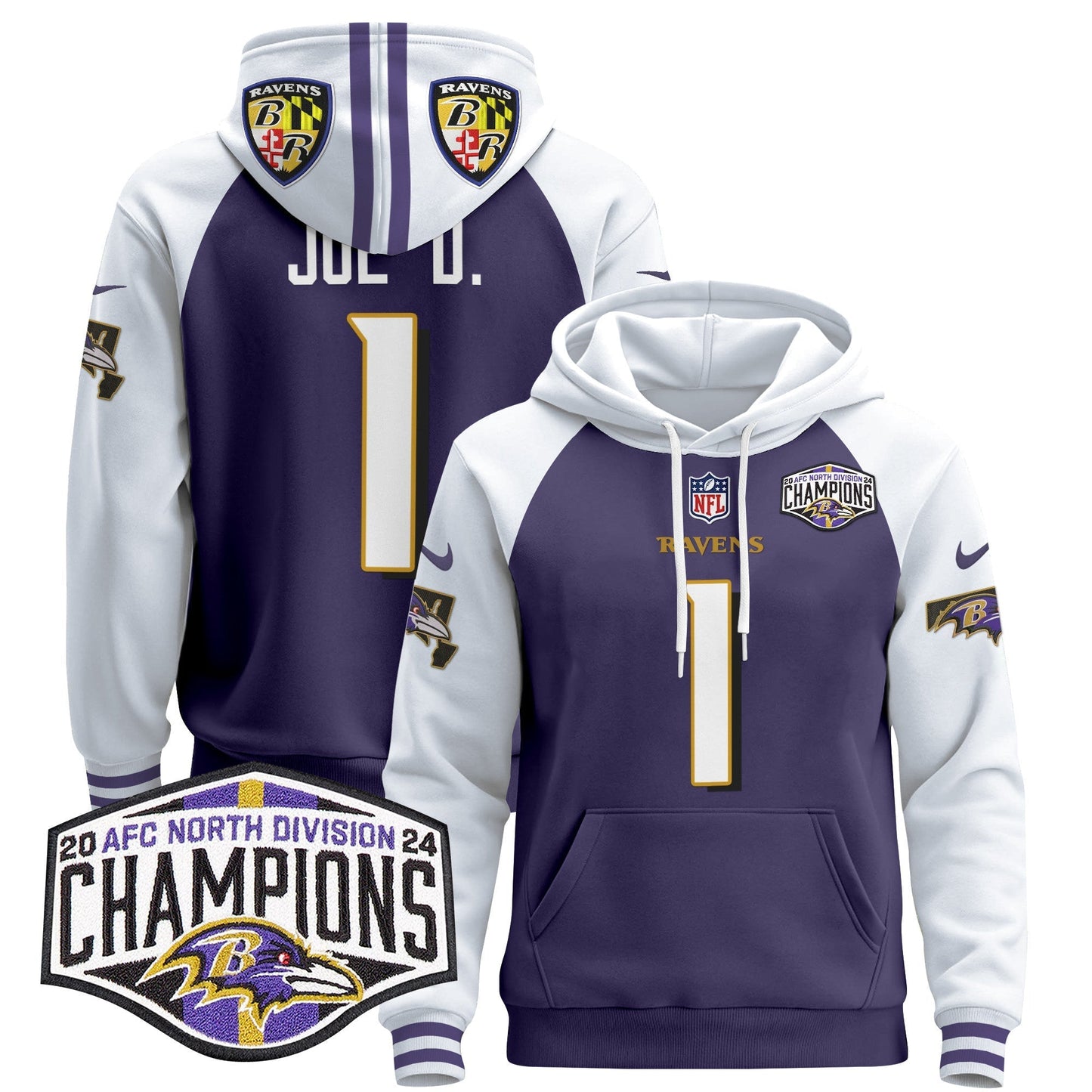 BAL 2024 AFC North Division Champions Patch Pullover Hoodie V2 - All Stitched