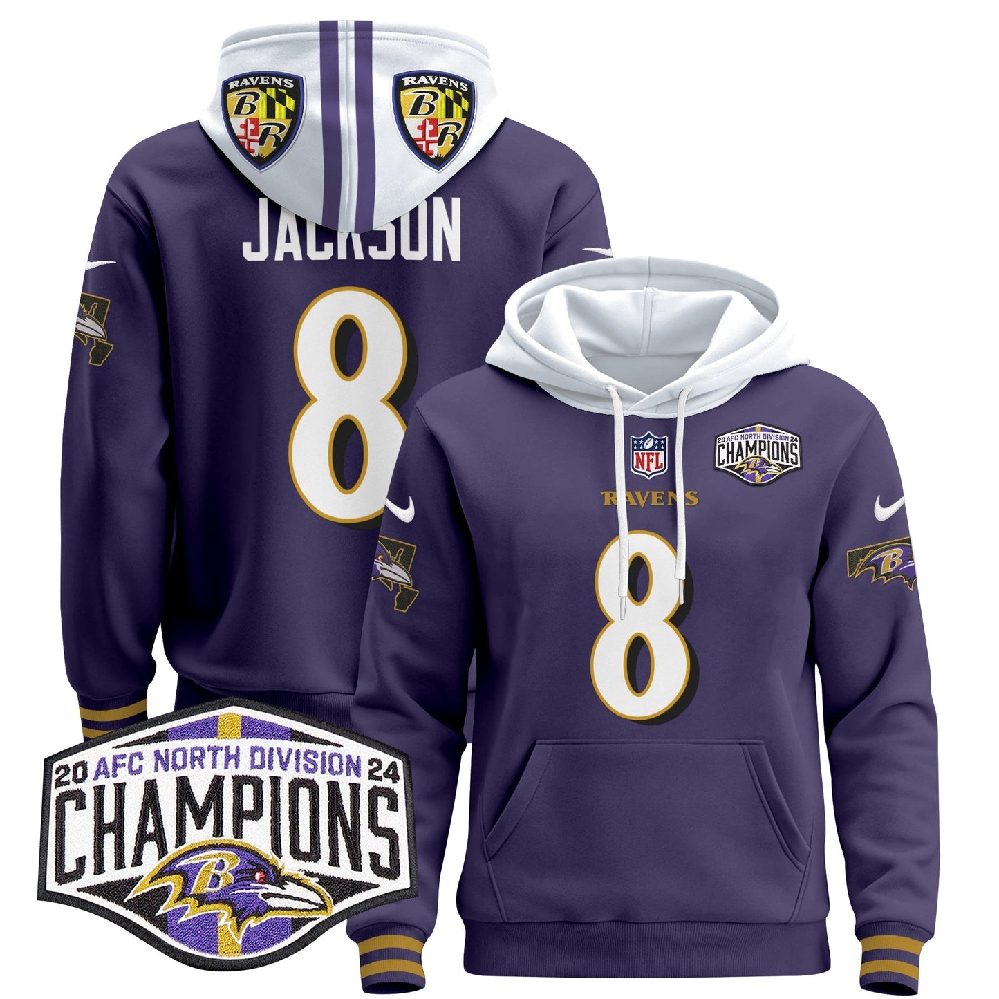 BAL 2024 AFC North Division Champions Patch Pullover Hoodie V2 - All Stitched