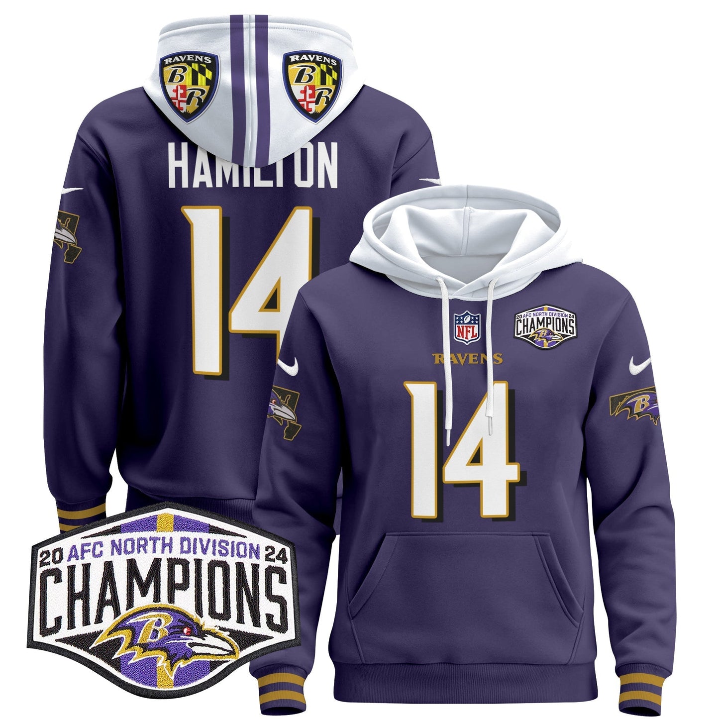 BAL 2024 AFC North Division Champions Patch Pullover Hoodie V2 - All Stitched