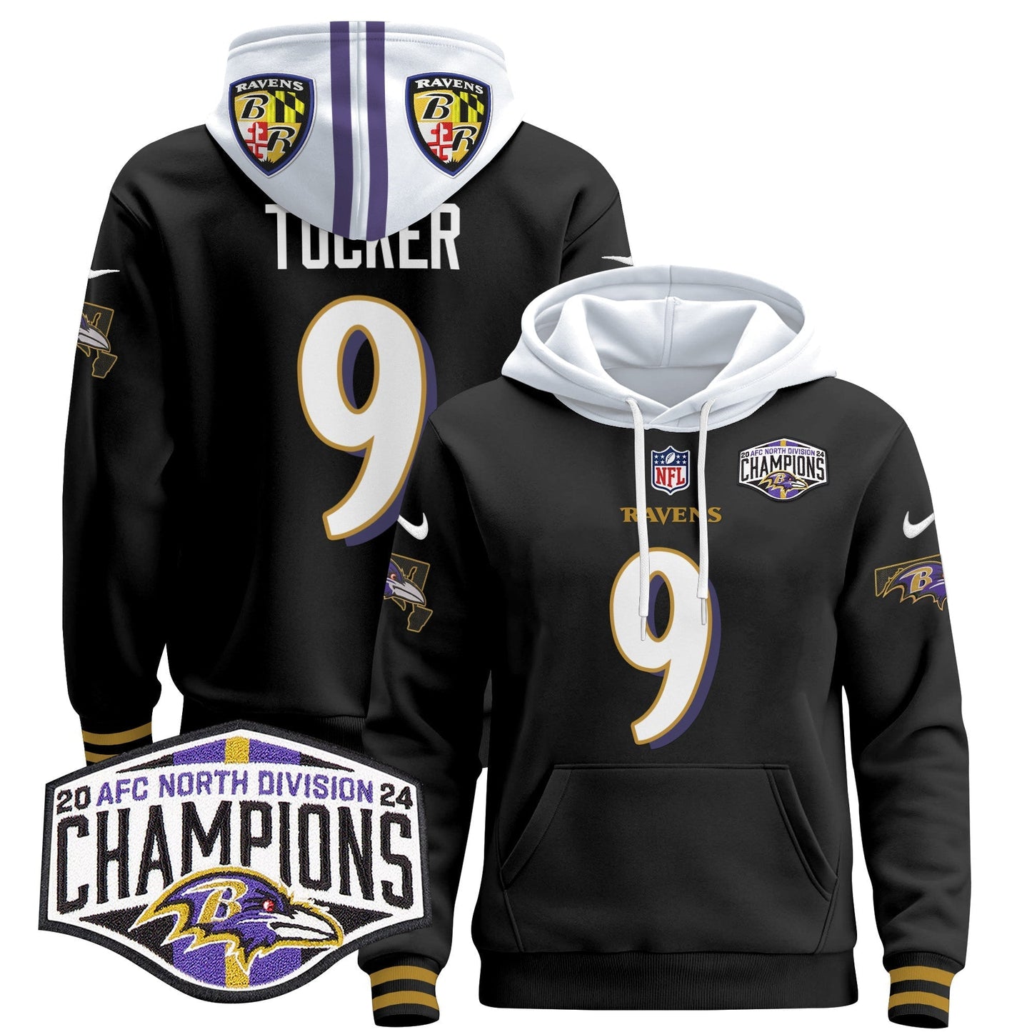 BAL 2024 AFC North Division Champions Patch Pullover Hoodie V2 - All Stitched