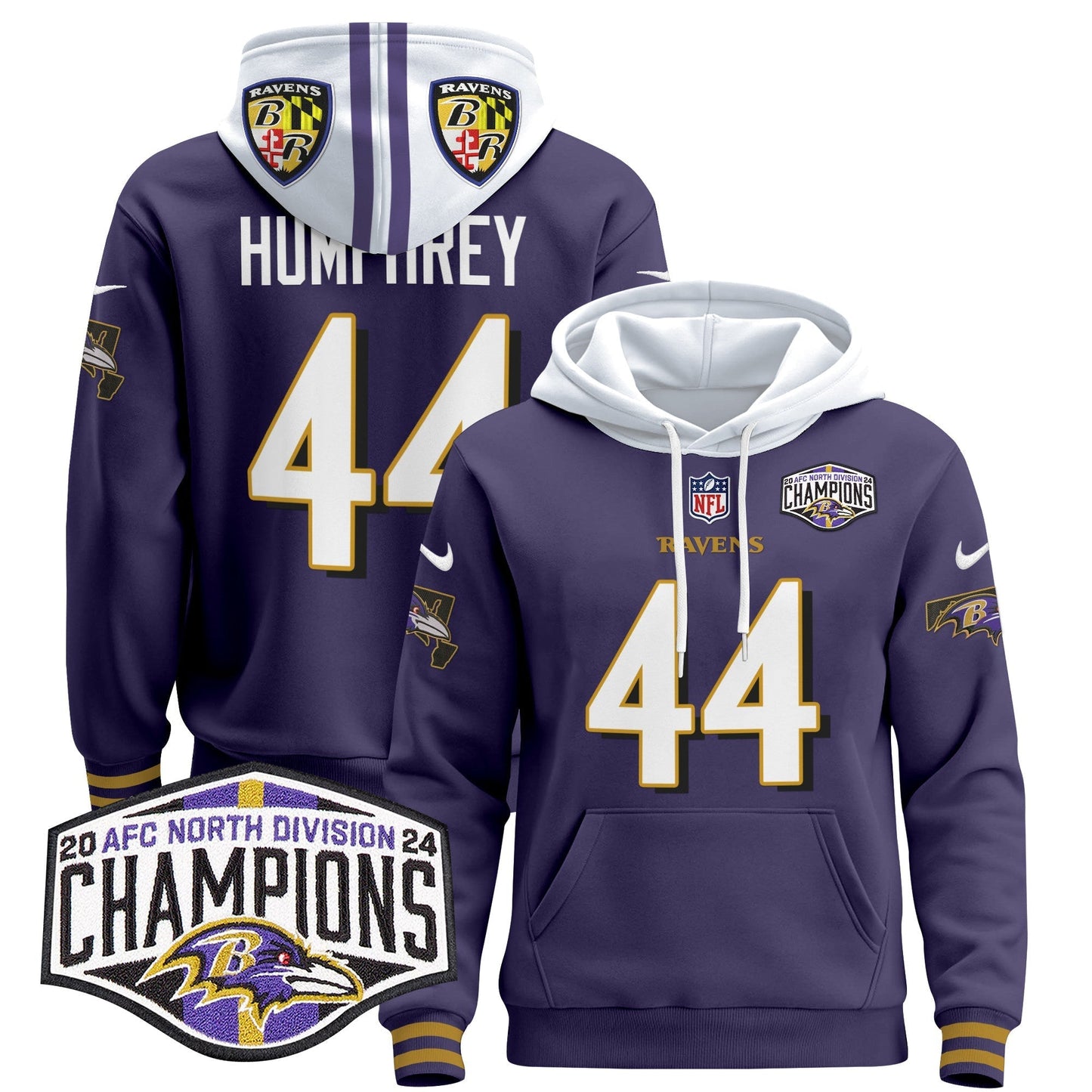 BAL 2024 AFC North Division Champions Patch Pullover Hoodie V2 - All Stitched