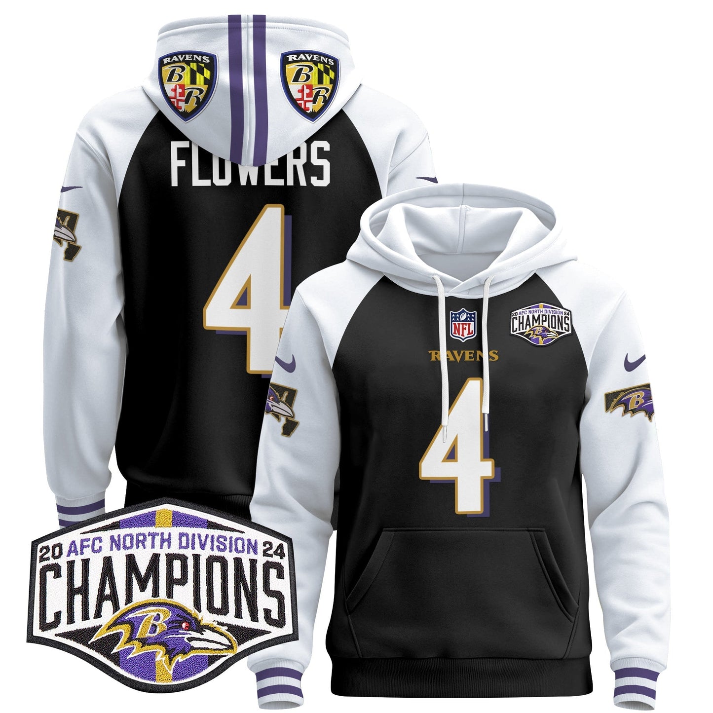 BAL 2024 AFC North Division Champions Patch Pullover Hoodie V2 - All Stitched
