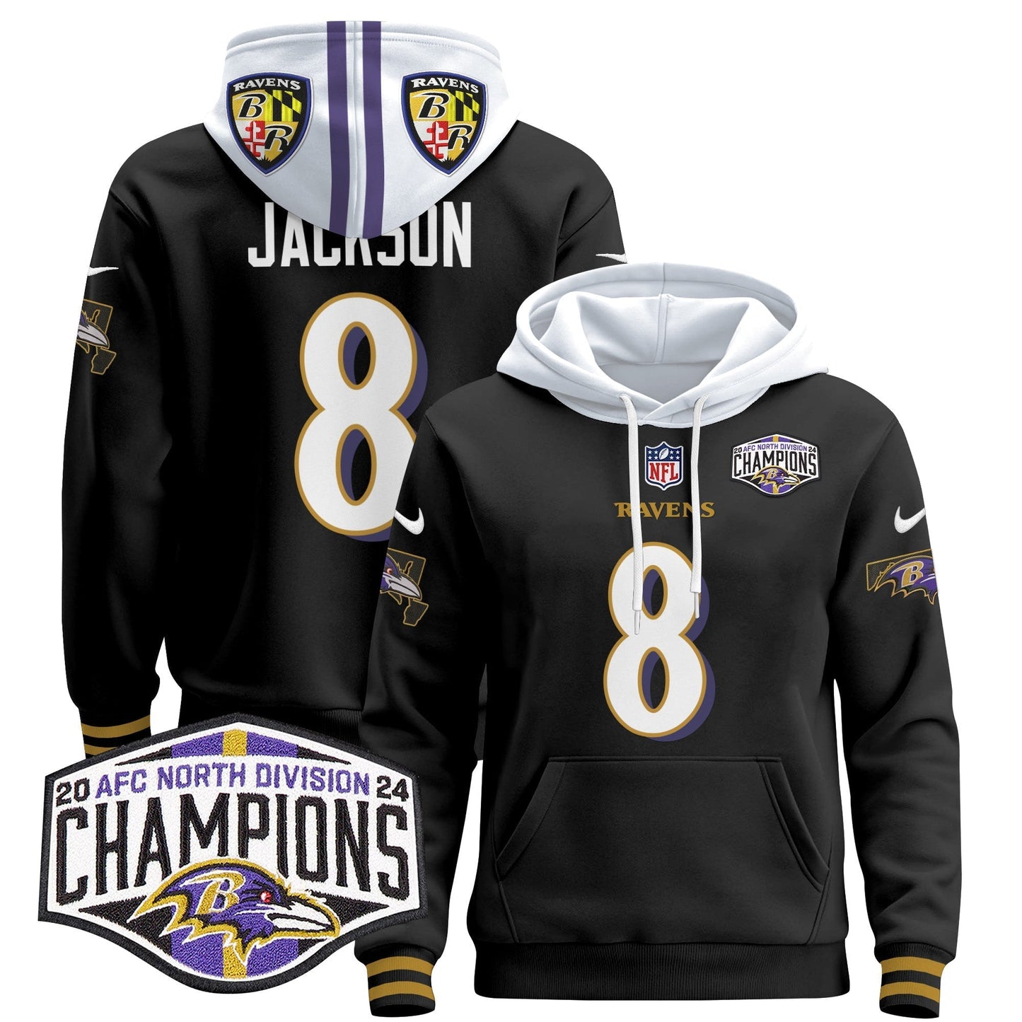 BAL 2024 AFC North Division Champions Patch Pullover Hoodie V2 - All Stitched
