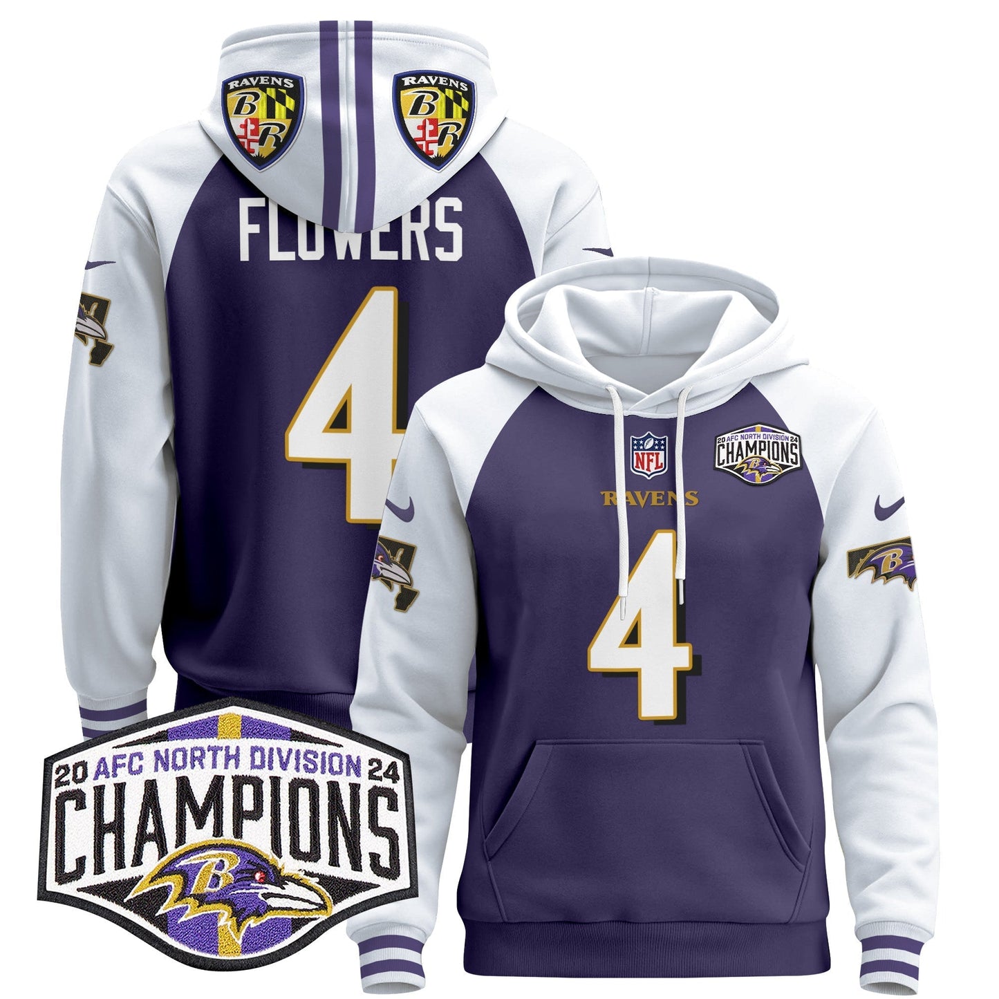 BAL 2024 AFC North Division Champions Patch Pullover Hoodie V2 - All Stitched
