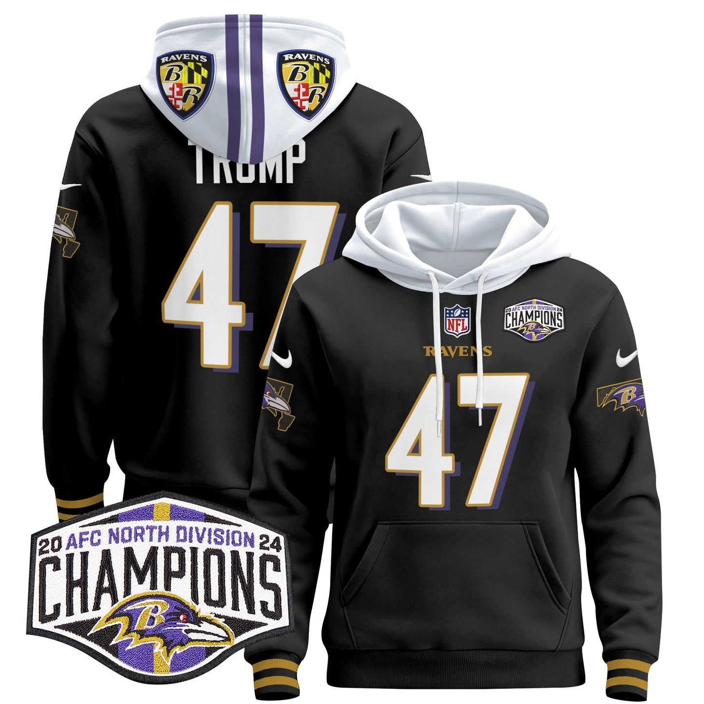 BAL 2024 AFC North Division Champions Patch Pullover Hoodie V2 - All Stitched