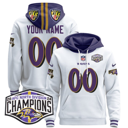 Baltimore Ravens 2024 AFC North Division Champions Patch Custom Pullover Hoodie V2 - All Stitched