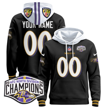 Baltimore Ravens 2024 AFC North Division Champions Patch Custom Pullover Hoodie V2 - All Stitched