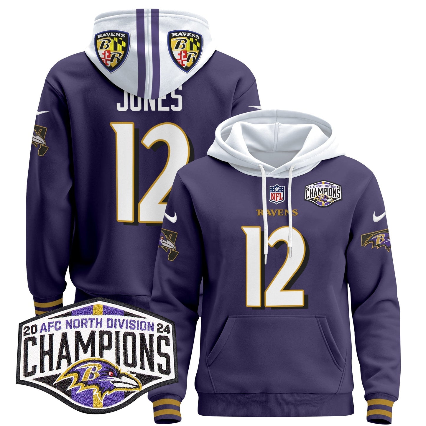BAL 2024 AFC North Division Champions Patch Pullover Hoodie V2 - All Stitched