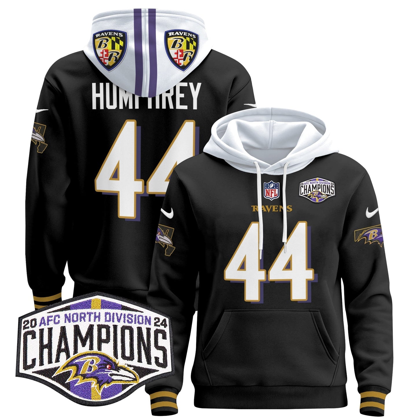 BAL 2024 AFC North Division Champions Patch Pullover Hoodie V2 - All Stitched