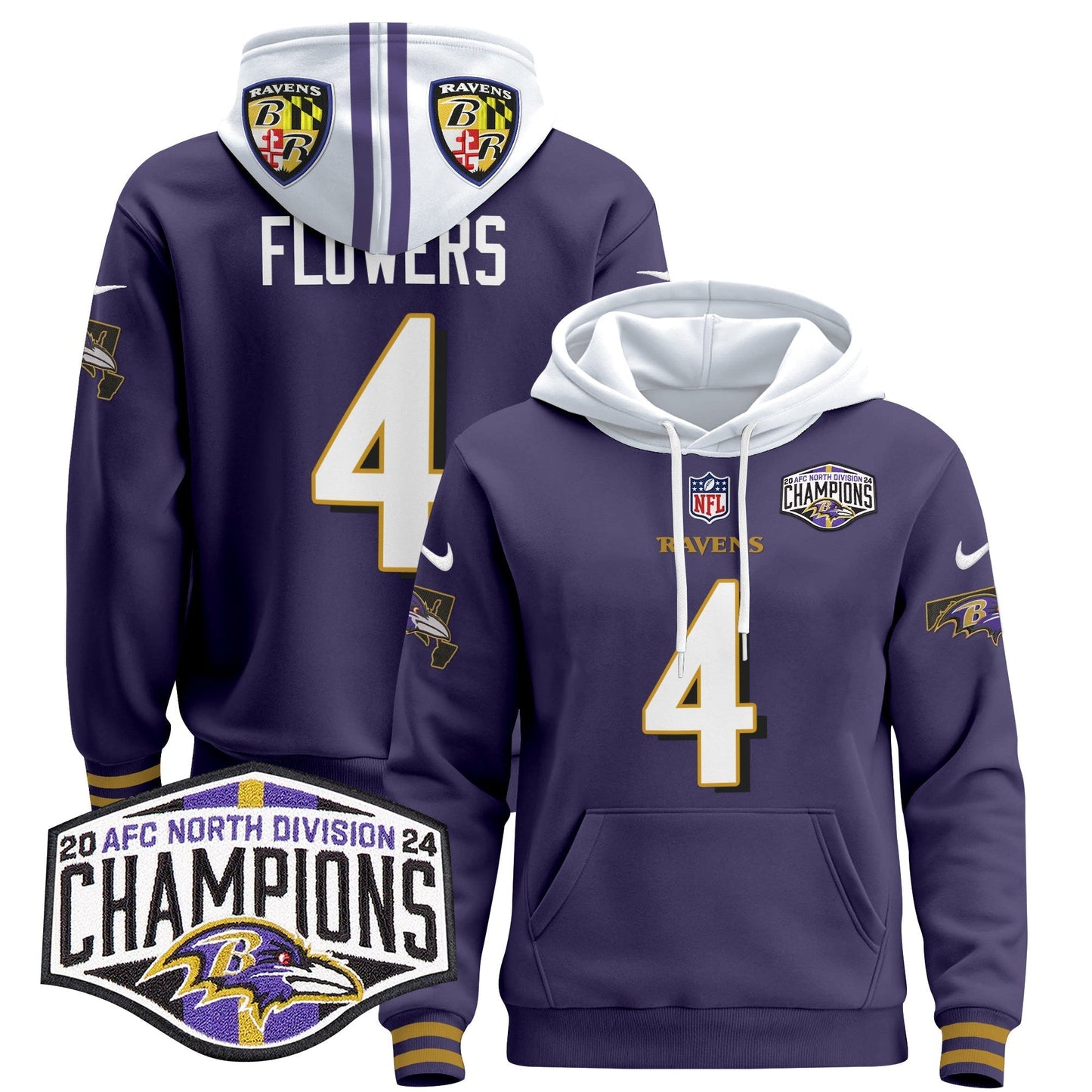 BAL 2024 AFC North Division Champions Patch Pullover Hoodie V2 - All Stitched